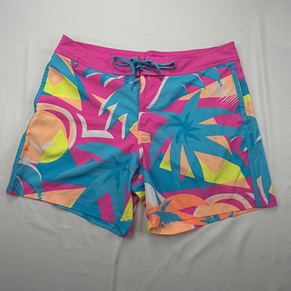 Chubbies Board Shorts Mens 36 Pink Blue Retro Abstract Palm Tree Swim Trunks 6in